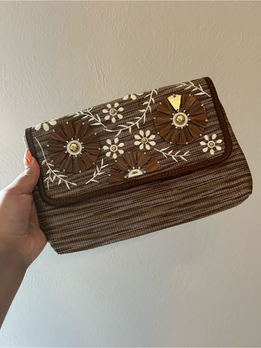Tommy Bahama Brown Floral Embellished Purse (Missing chain)